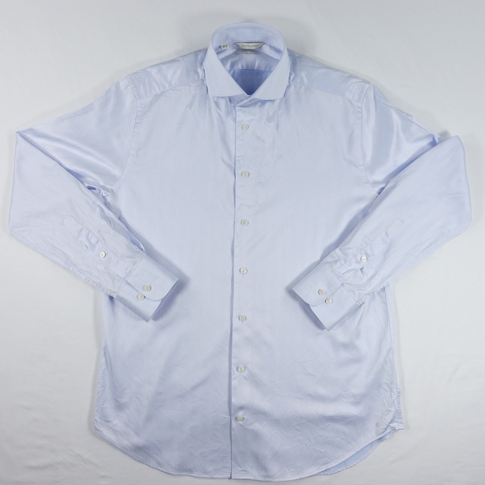 Suitsupply Dress Shirt Mens 16 Herringbone Cotton Two Ply Formal Light Blue